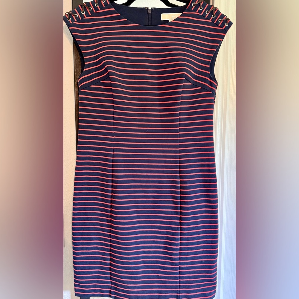 Michael Kors Blue and Red Sleeveless Sheath Mini Dress